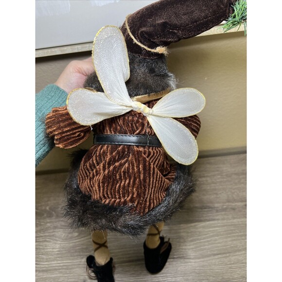 Christmas Santa Elf Fairy Shelf Sitter 16” Brown Fur Rustic Woodsy - Picture 4 of 6